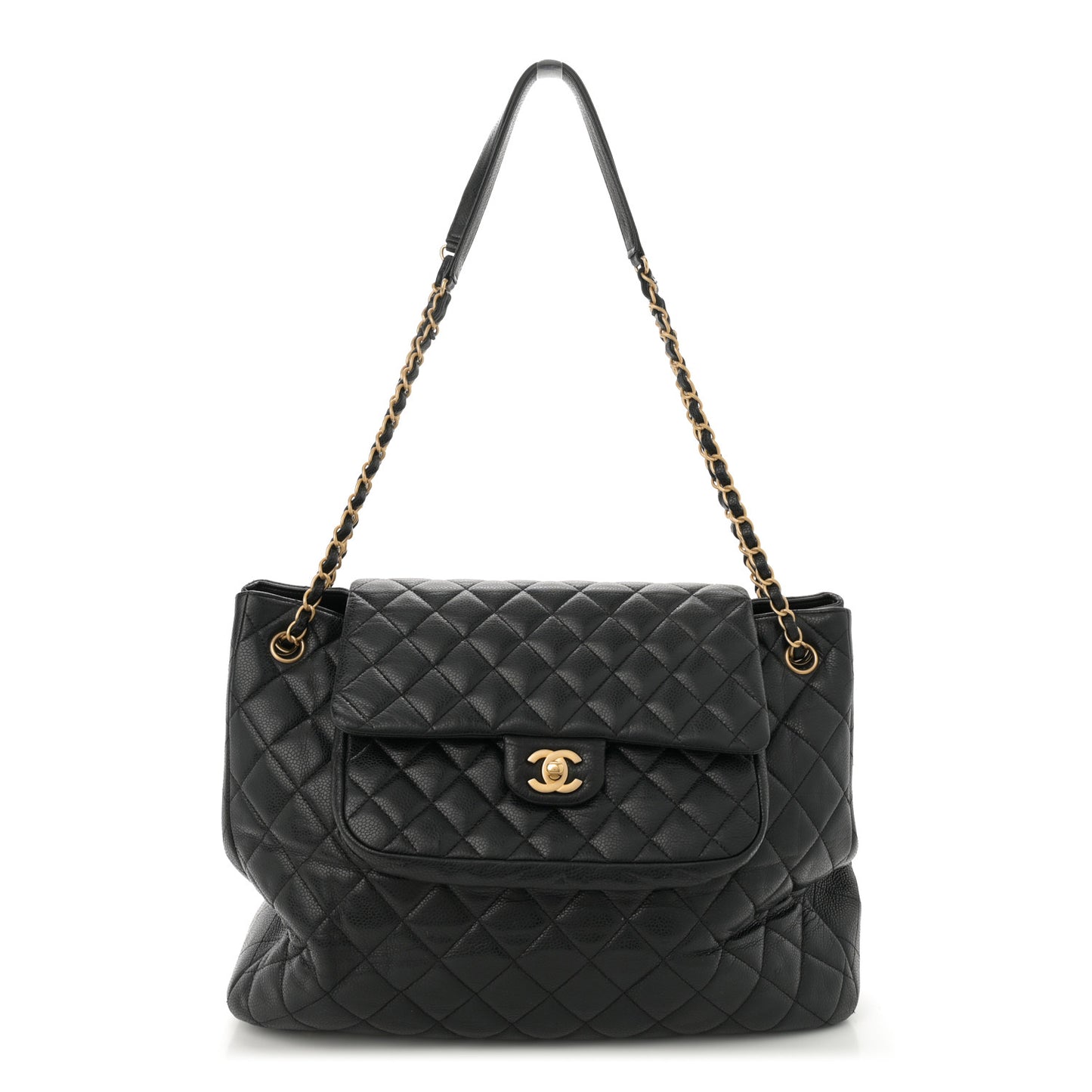 Caviar Quilted Flap Tote Black