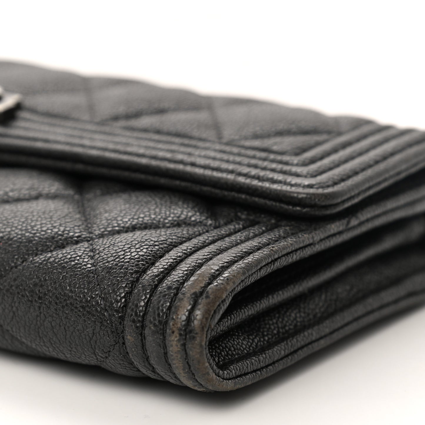 Metallic Caviar Quilted Boy Flap Wallet Black