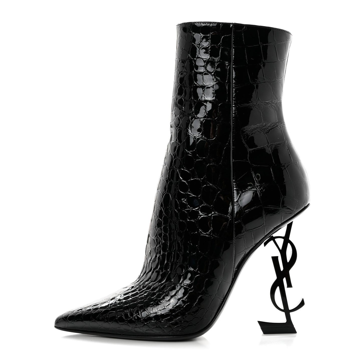 Alligator Embossed Patent Calfskin Opyum 110 Ankle Boots 38 Black