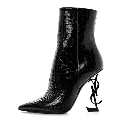 Saint Laurent Alligator Embossed Patent Calfskin Opyum 110 Ankle Boots 38 Black 1 of 9