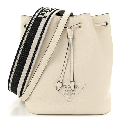Prada Vitello Daino Soft Drawstring Bucket Bag White 1 of 10