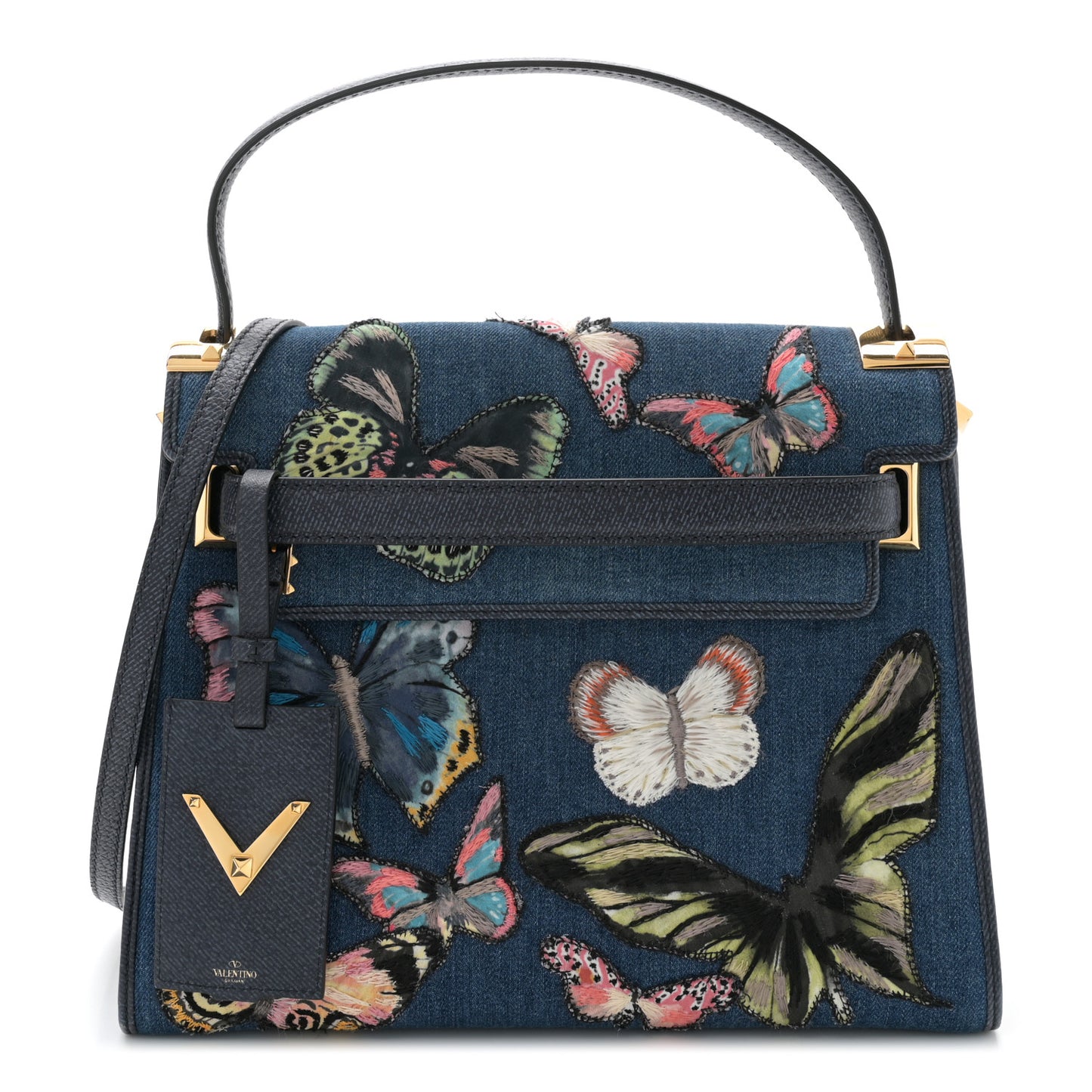 Denim Butterfly Embroidered My Rockstud Frame Bag Light Denim Multicolor