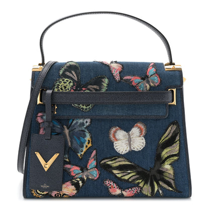 Valentino Garavani Denim Butterfly Embroidered My Rockstud Frame Bag Light Denim Multicolor 1 of 9