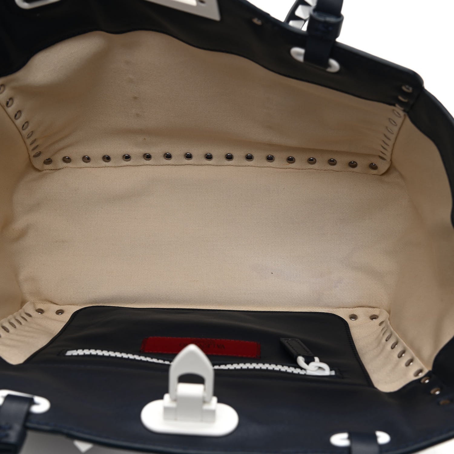 Valentino Garavani Vitello Colorblock Small Free Rockstud Tote Marine Optic White 5 of 11