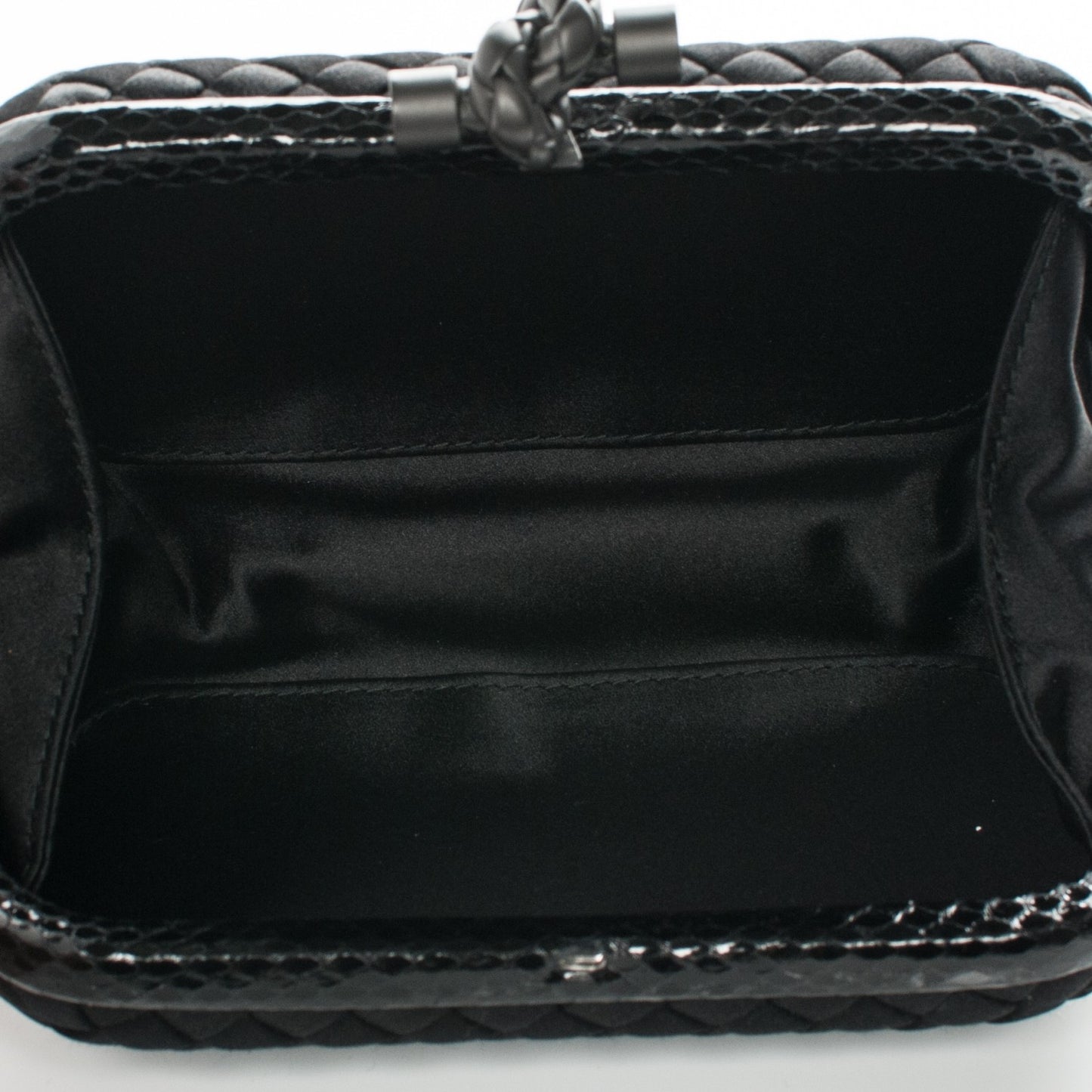 Satin Intreccio Impero Ayers Knot Clutch Black