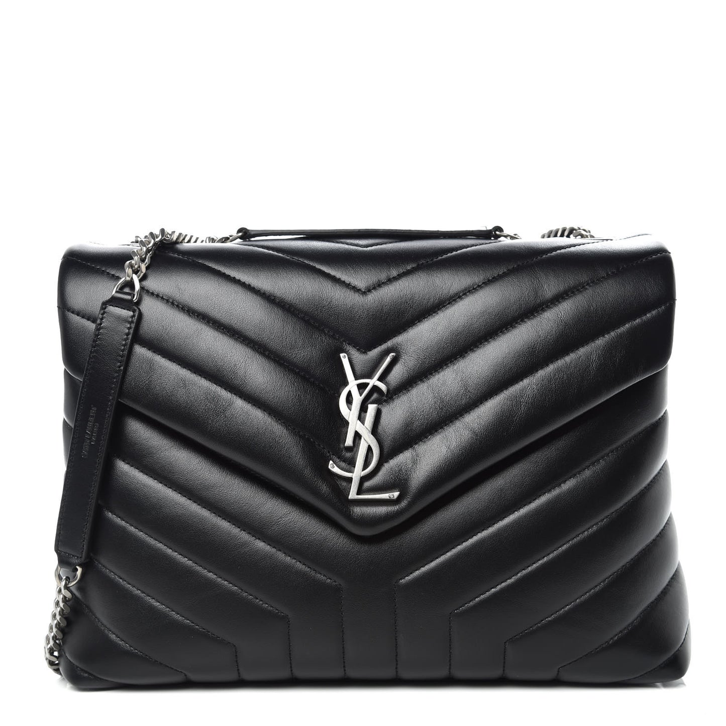 Calfskin Y Quilted Monogram Medium Loulou Chain Satchel Black