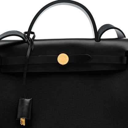 Hermes Military Toile Vache Hunter Herbag Zip Retourne 31 PM Black 9 of 11