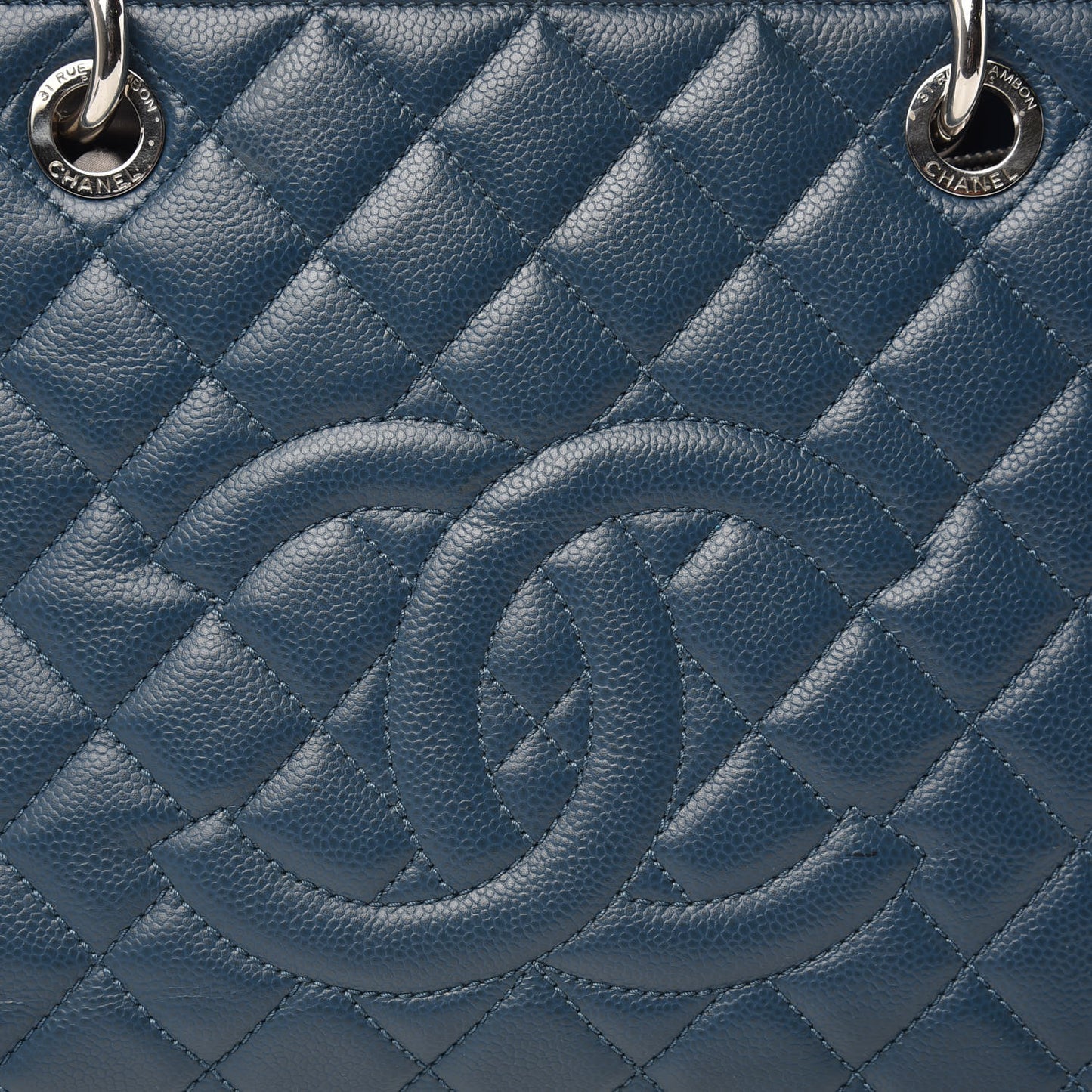 Caviar Quilted XL Grand Shopping Tote GST Navy Blue