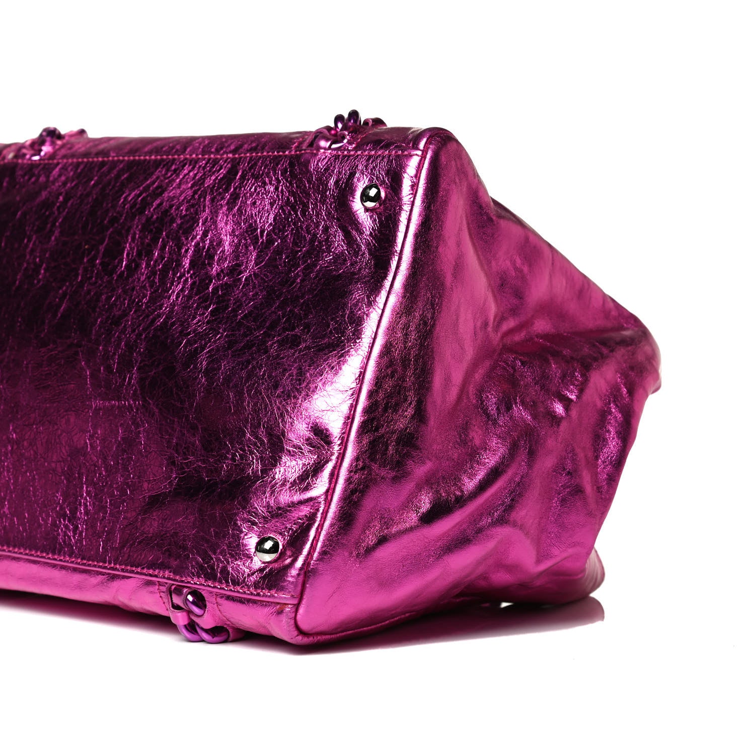 Chanel Metallic Cracked Calfskin Small Modern Chain Tote Fuchsia 10 of 14