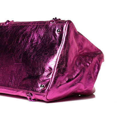 Chanel Metallic Cracked Calfskin Small Modern Chain Tote Fuchsia 10 of 14