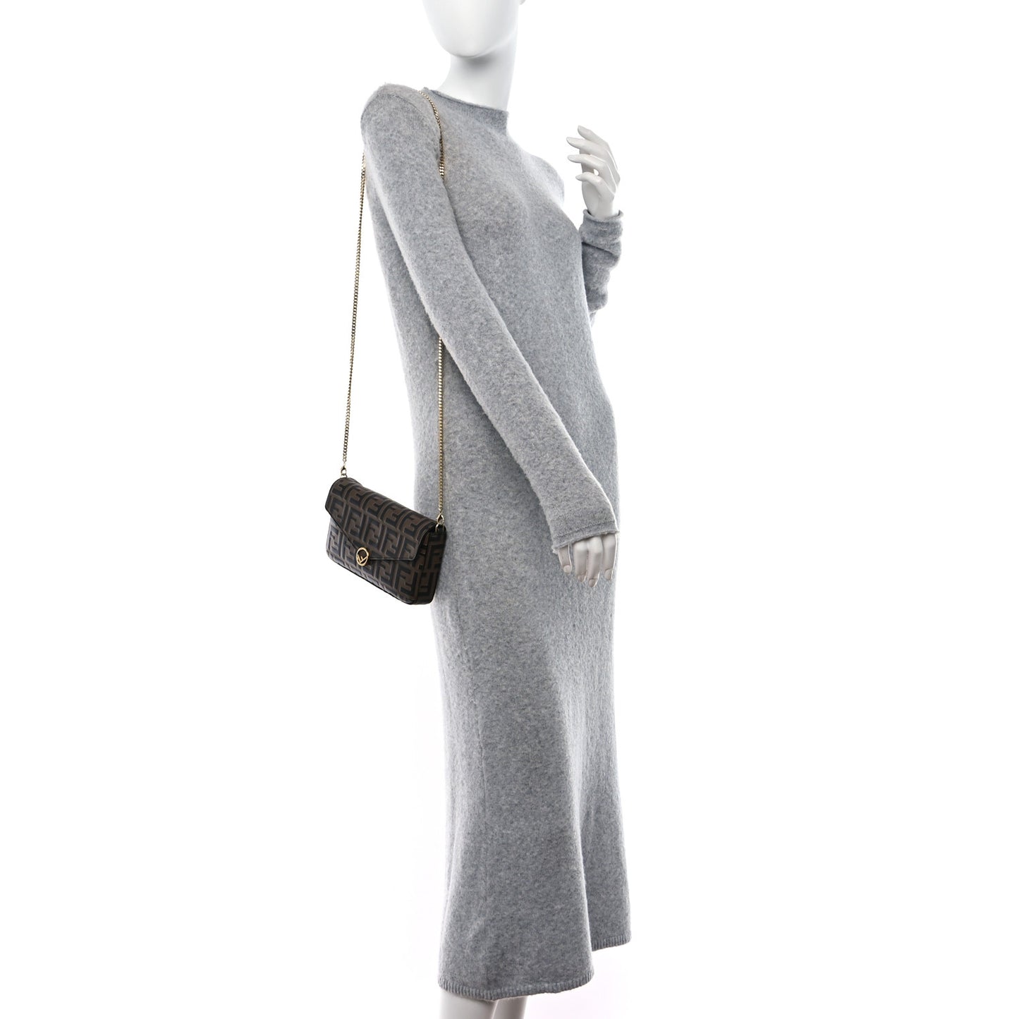 Vitello Soft F is Fendi Bi-Color FF 1974 Embossed Envelope Wallet On Chain with Pouches Maya Black