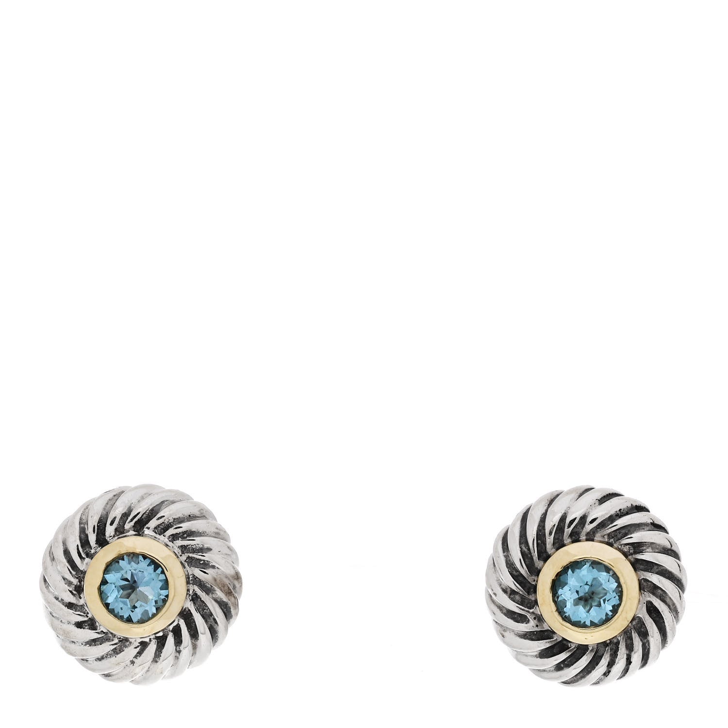 David Yurman Sterling Silver 14K Yellow Gold Blue Topaz Cookie Cable Earrings 1 of 5