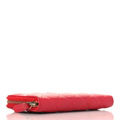 Chanel Lambskin Quilted Medium Zip Around Wallet Light Red 4 of 12