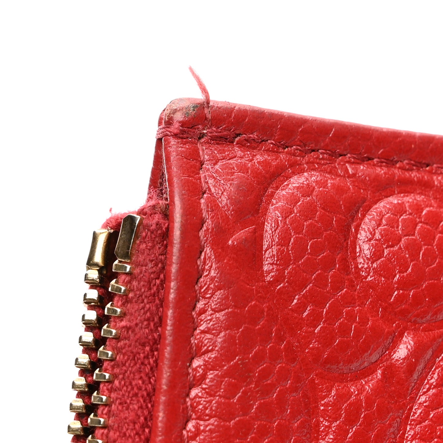Caviar Camellia Embossed Classic Flat Wallet Pouch Red