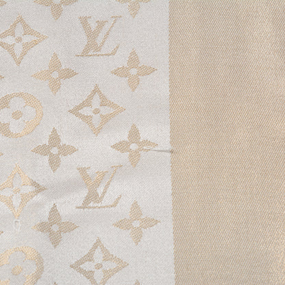 Louis Vuitton Silk Wool Monogram Shine Shawl Beige 7 of 8