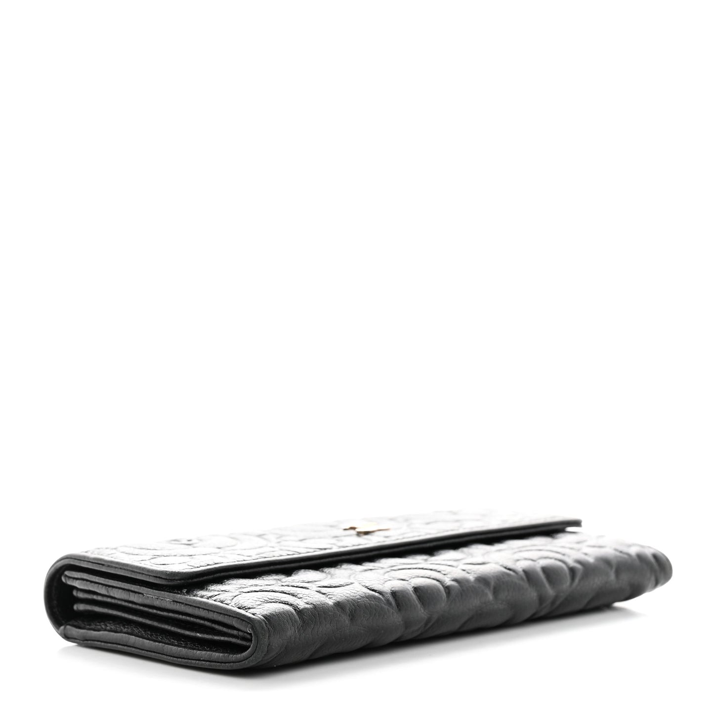 Caviar Camellia Embossed Flap Wallet Black