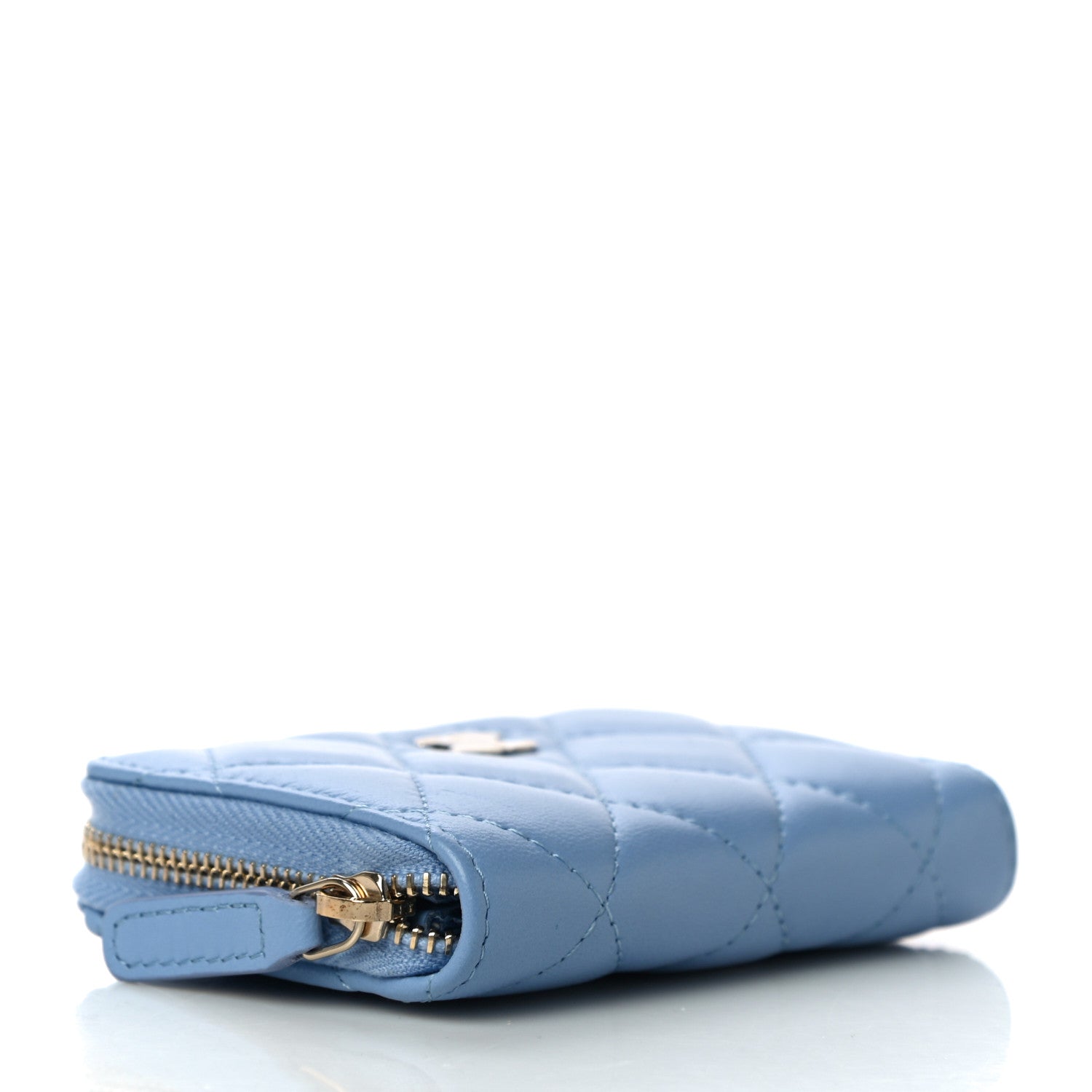 Chanel Lambskin Quilted Zip Around Coin Purse Wallet Light Blue 4 of 10