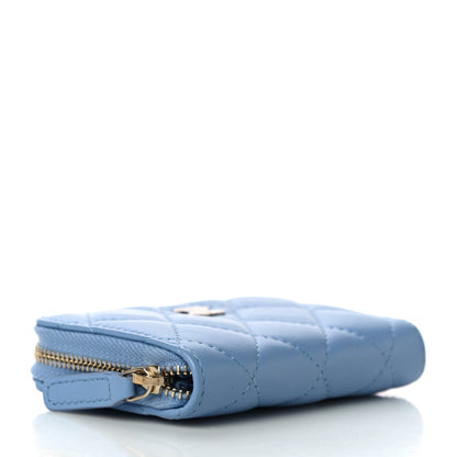 Chanel Lambskin Quilted Zip Around Coin Purse Wallet Light Blue 4 of 10