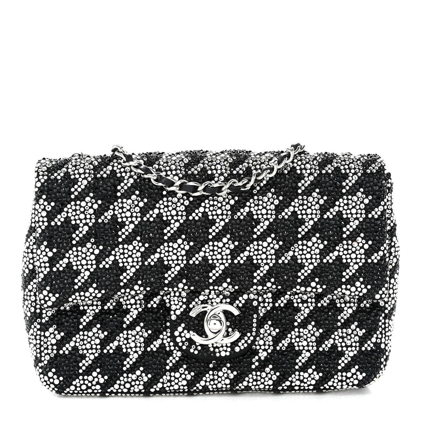 Satin Crystal Diamante Houndstooth Small Flap Black