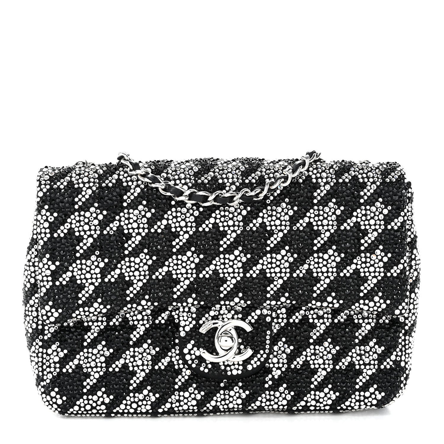 Chanel Satin Crystal Diamante Houndstooth Small Flap Black 1 of 11