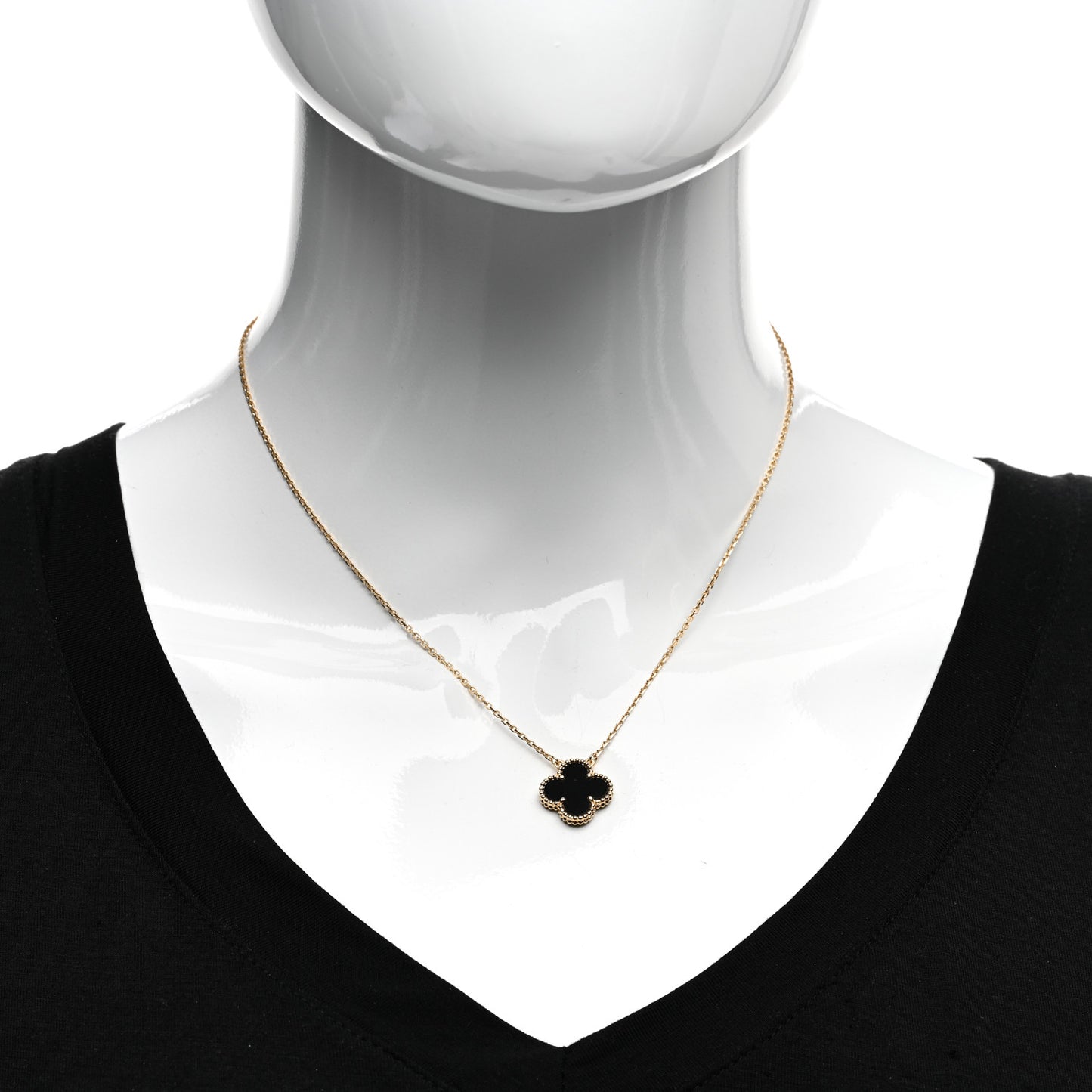 18K Yellow Gold Black Onyx Vintage Alhambra Pendant Necklace