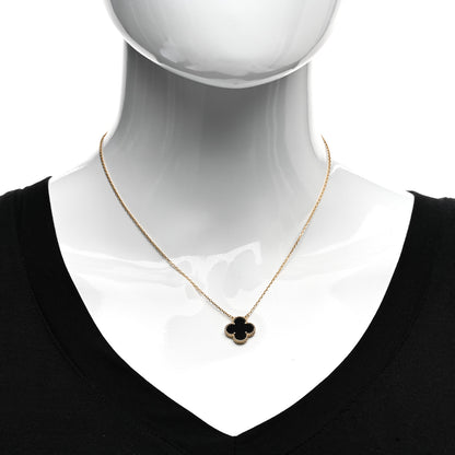 Van Cleef & Arpels 18K Yellow Gold Black Onyx Vintage Alhambra Pendant Necklace 2 of 4