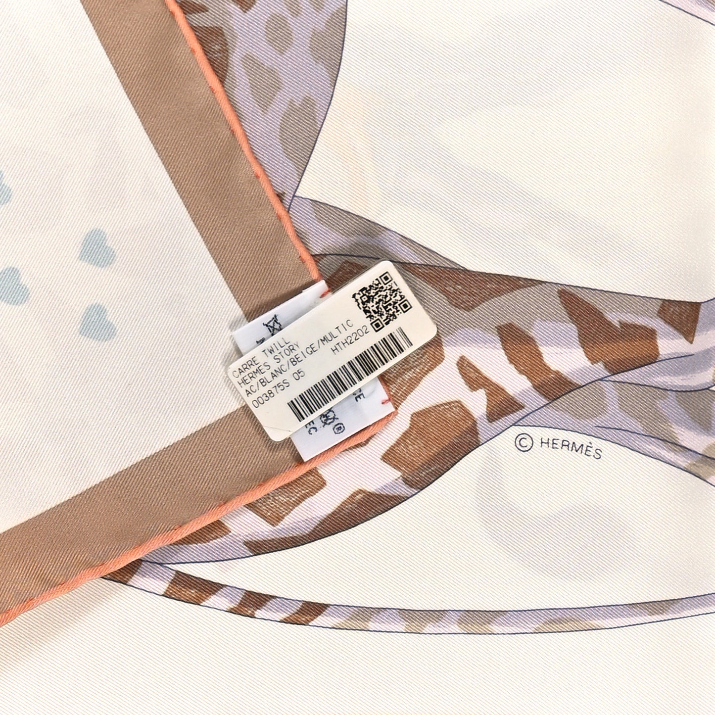 Silk Hermes Story Scarf 90 White Beige Multicolor
