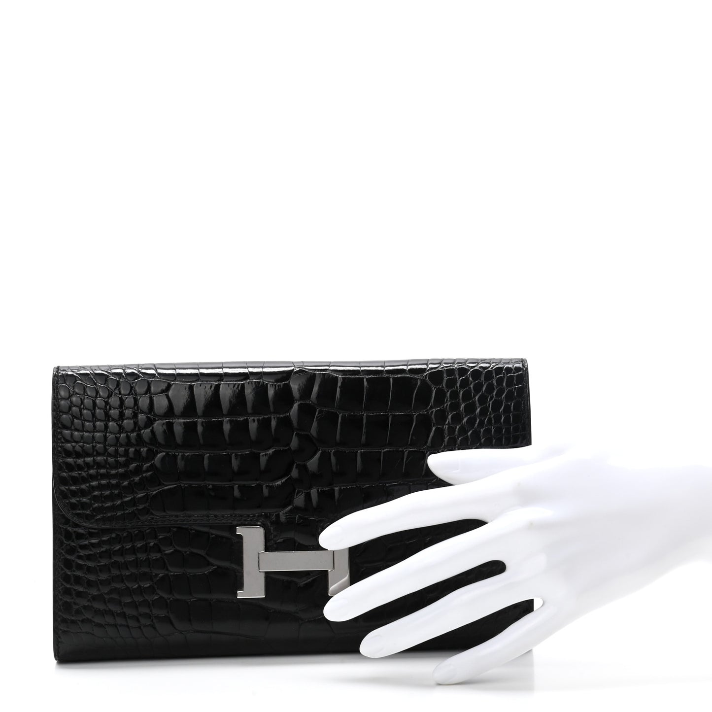 Shiny Alligator Constance Long Wallet Black