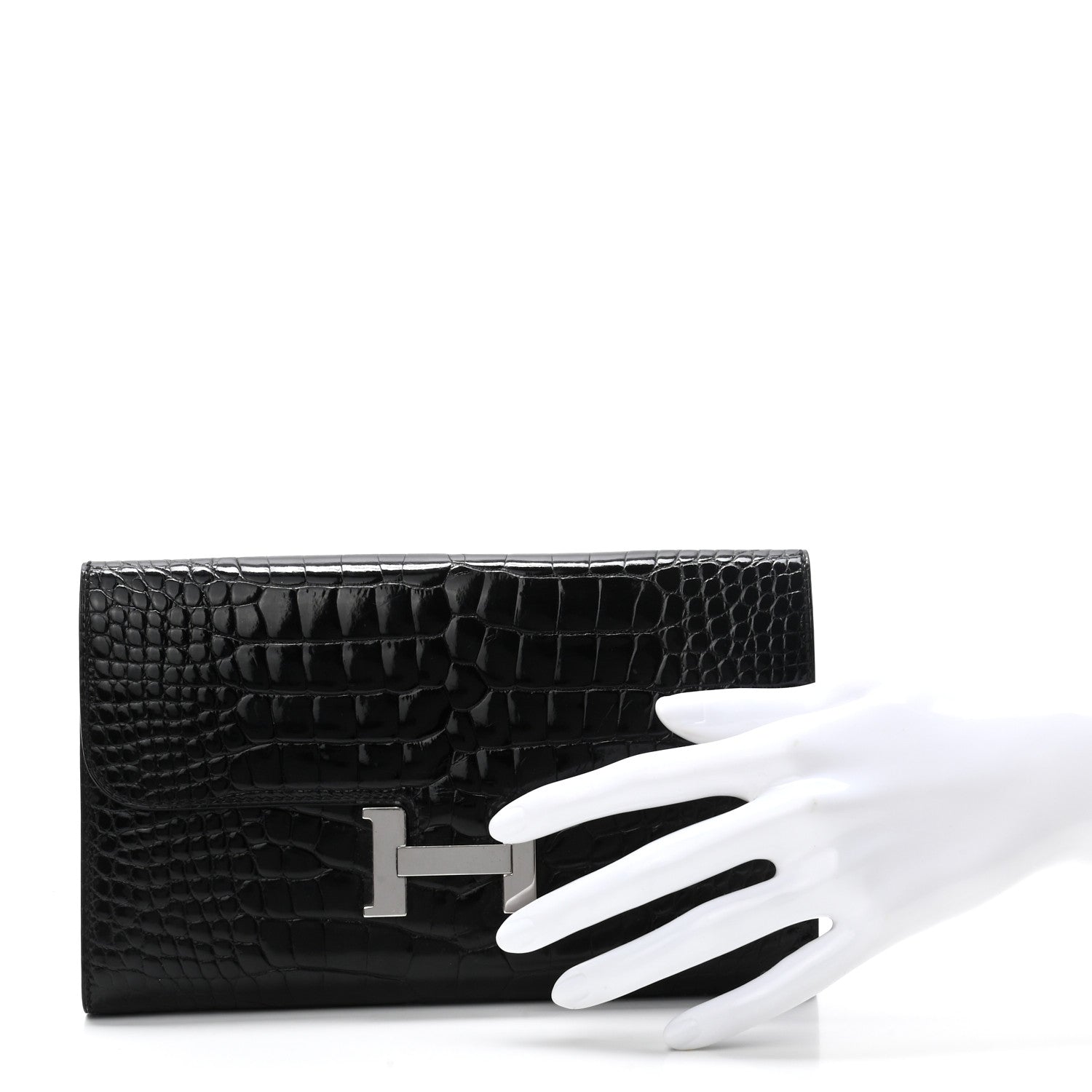 Hermes Shiny Alligator Constance Long Wallet Black 2 of 8