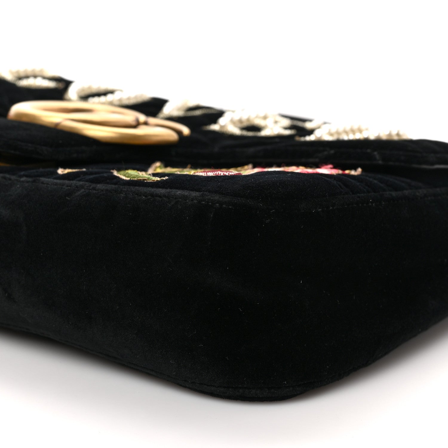Gucci Velvet Matelasse Loved Embroidered Medium GG Marmont Shoulder Bag Black 9 of 9
