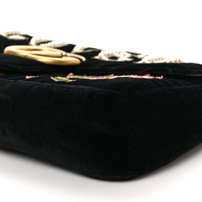 Gucci Velvet Matelasse Loved Embroidered Medium GG Marmont Shoulder Bag Black 9 of 9