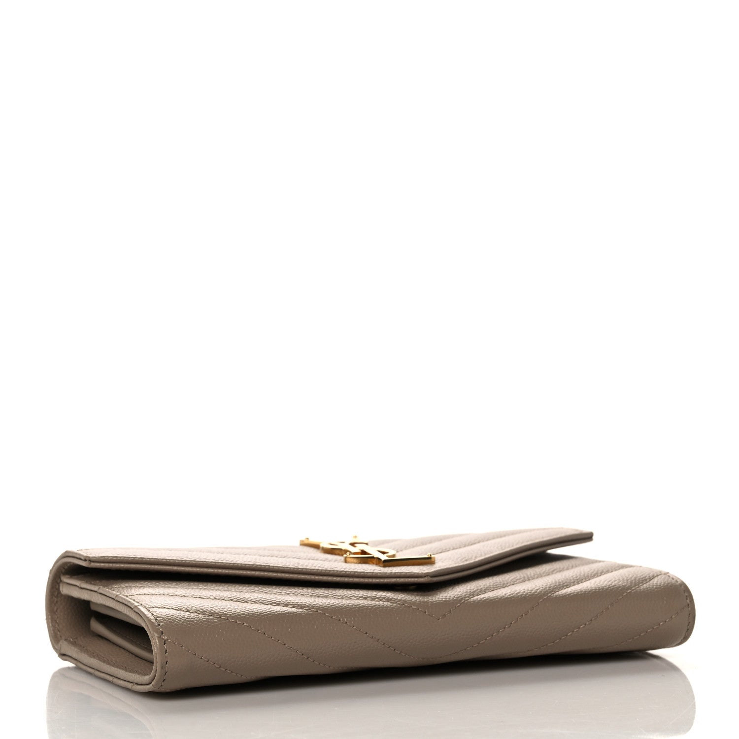 Saint Laurent Grain De Poudre Matelasse Chevron Monogram Flap Wallet Taupe 4 of 9