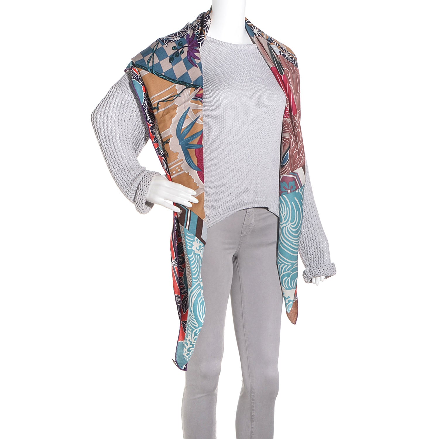 Hermes Cashmere Silk Ex Libris En Monogram Kimonos Shawl 140 2 of 8