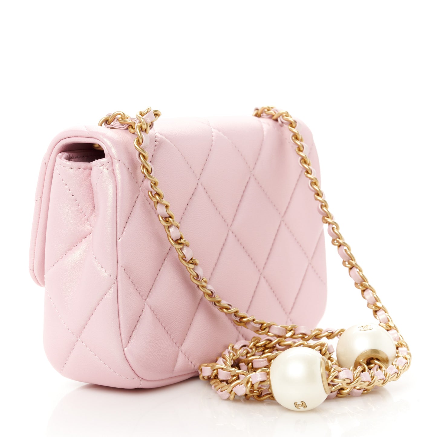 Pearly Lambskin Pearl Quilted Mini Flap Pink