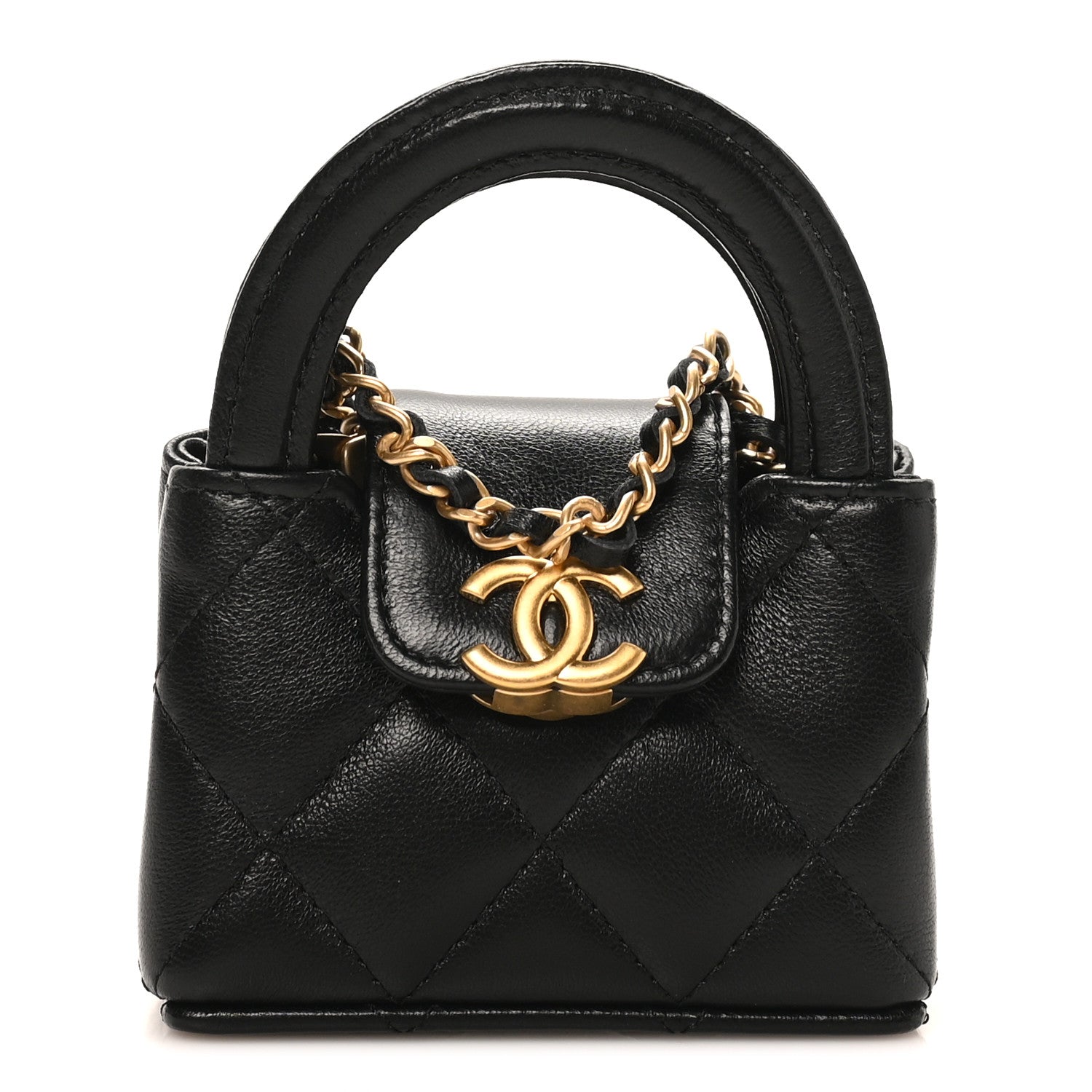 Chanel Shiny Lambskin Quilted Mini Kelly Bag Charm Black 1 of 10