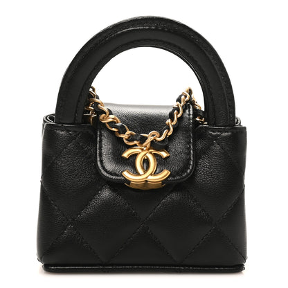 Chanel Shiny Lambskin Quilted Mini Kelly Bag Charm Black 1 of 10