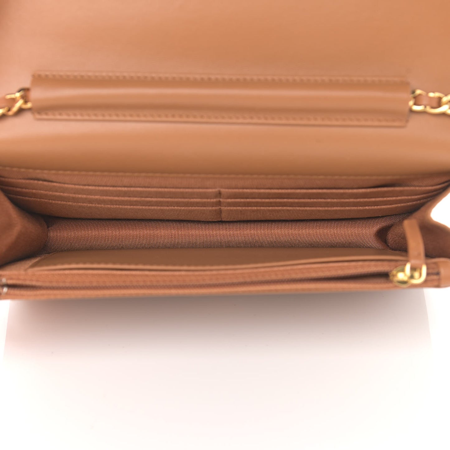 Lambskin Quilted Wallet on Chain WOC Dark Beige