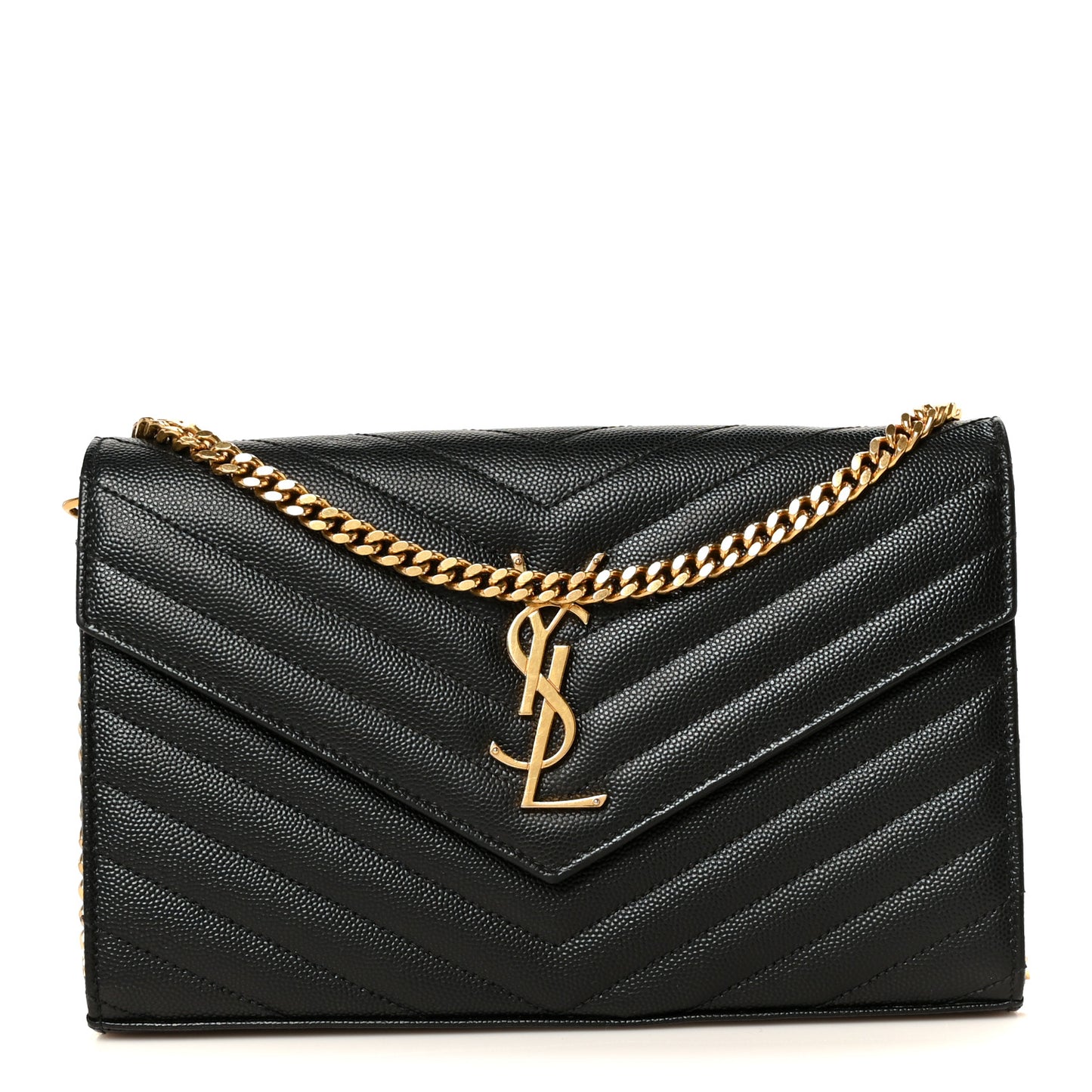 Grain De Poudre Matelasse Chevron Monogram Chain Wallet Black