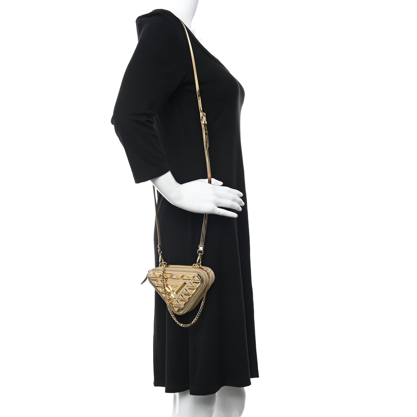 Metallic Vitello Studded Mini Triangle Crossbody Pouch Platino