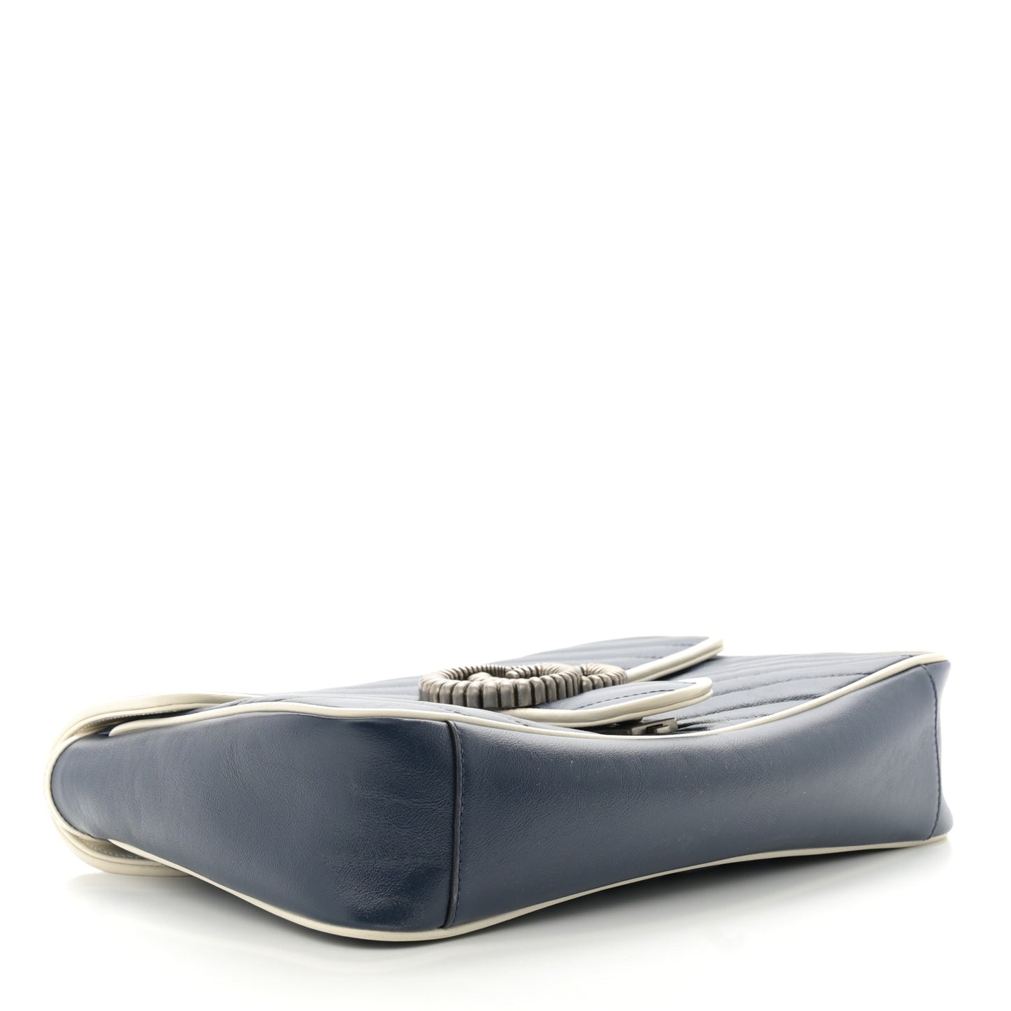 Vintage Effect Calfskin Matelasse Diagonal Medium Torchon GG Marmont Shoulder Bag Blue Agata Mystic White