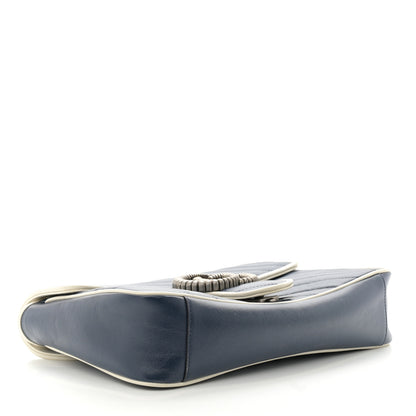 Gucci Vintage Effect Calfskin Matelasse Diagonal Medium Torchon GG Marmont Shoulder Bag Blue Agata Mystic White 4 of 10