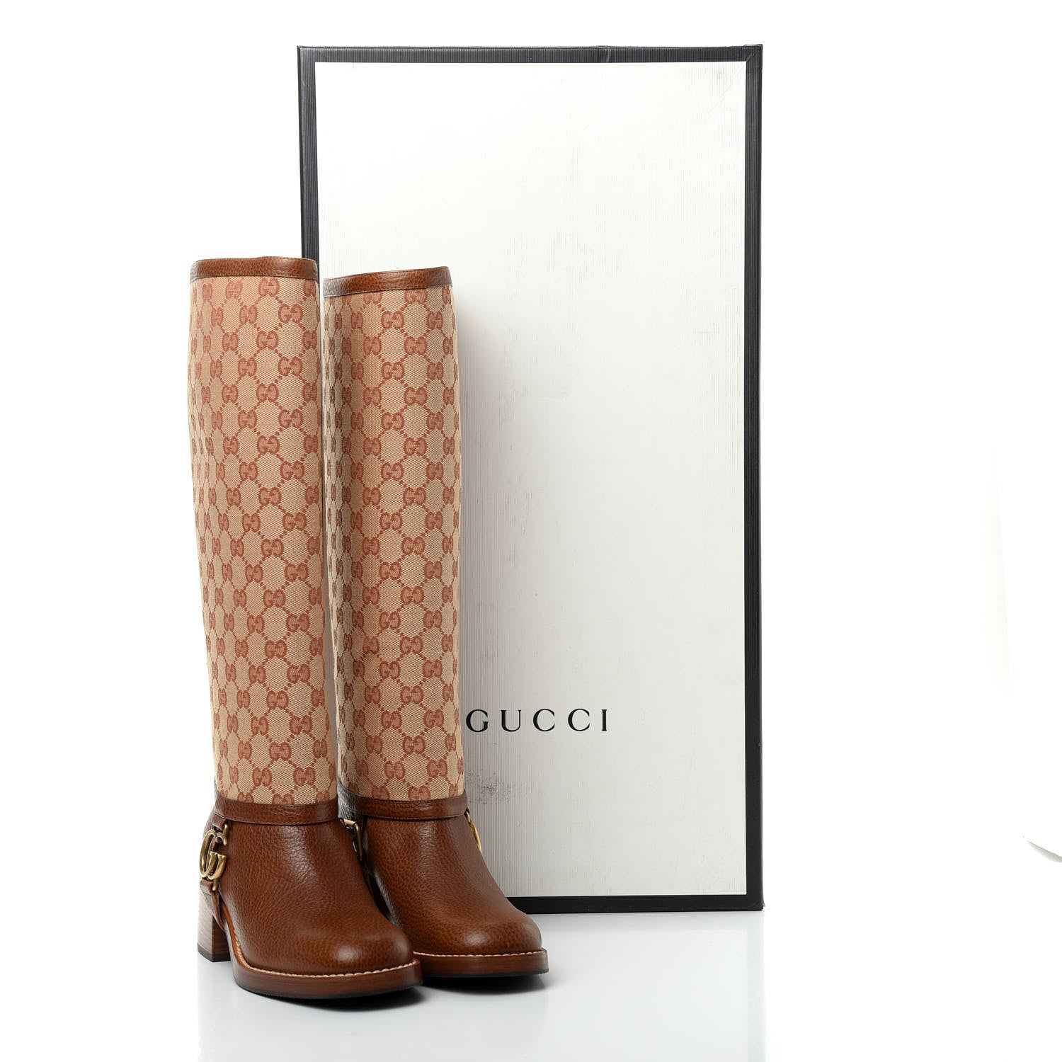 Gucci GG Monogram Calfskin Lola Tall Boots 37 Beige Ruggine Cuir 9 of 9