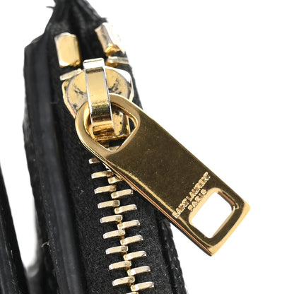 Saint Laurent Grain De Poudre Matelasse Chevron Monogram Zipped Card Case Black 8 of 10