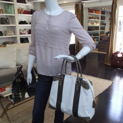 Fendi Canvas Zucca Zucchino Spalmati B Mix Tote White Mogano Panna 2 of 12
