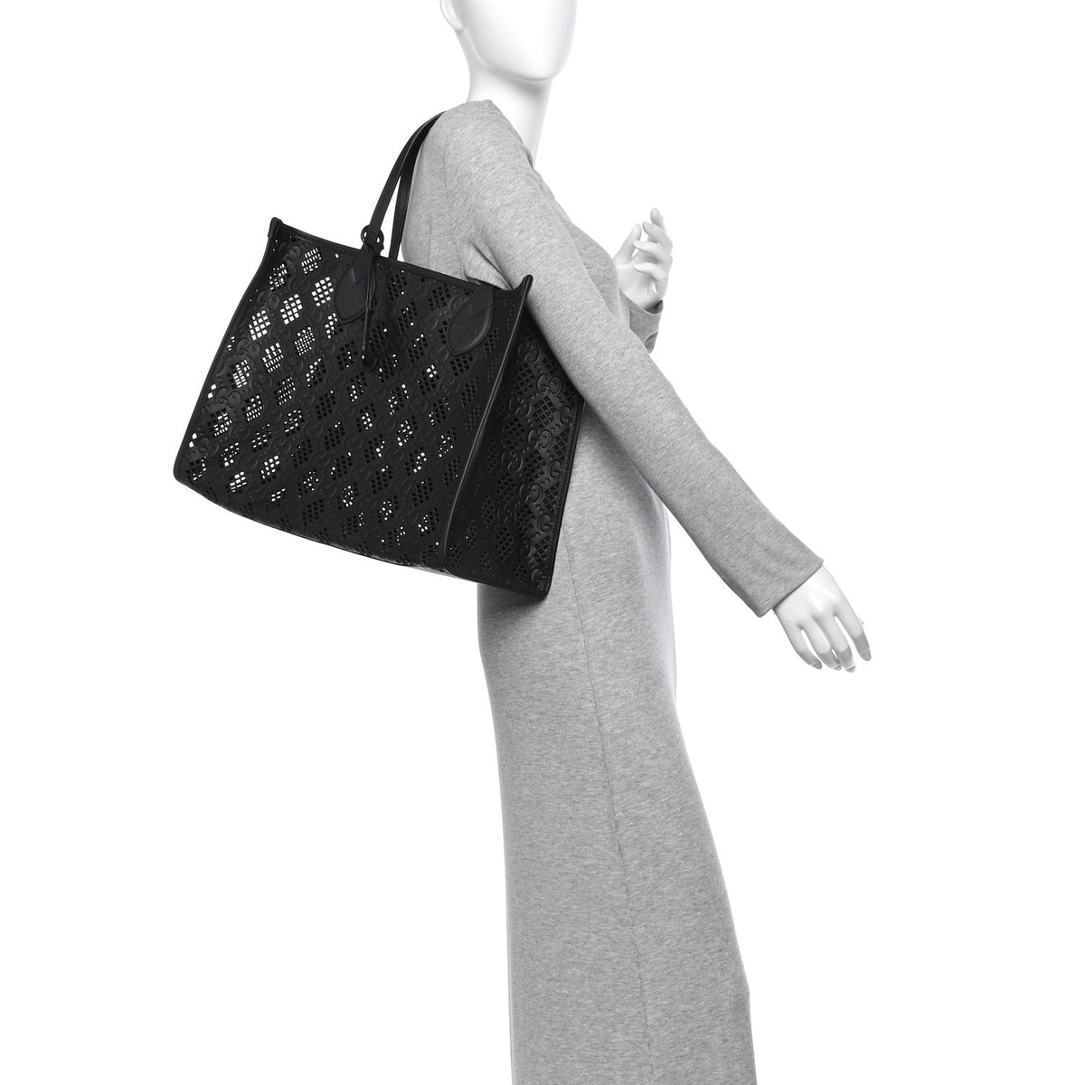 Gucci Calfskin GG Monogram Diamond Cut Medium Ophidia Tote Bag Black 2 of 11