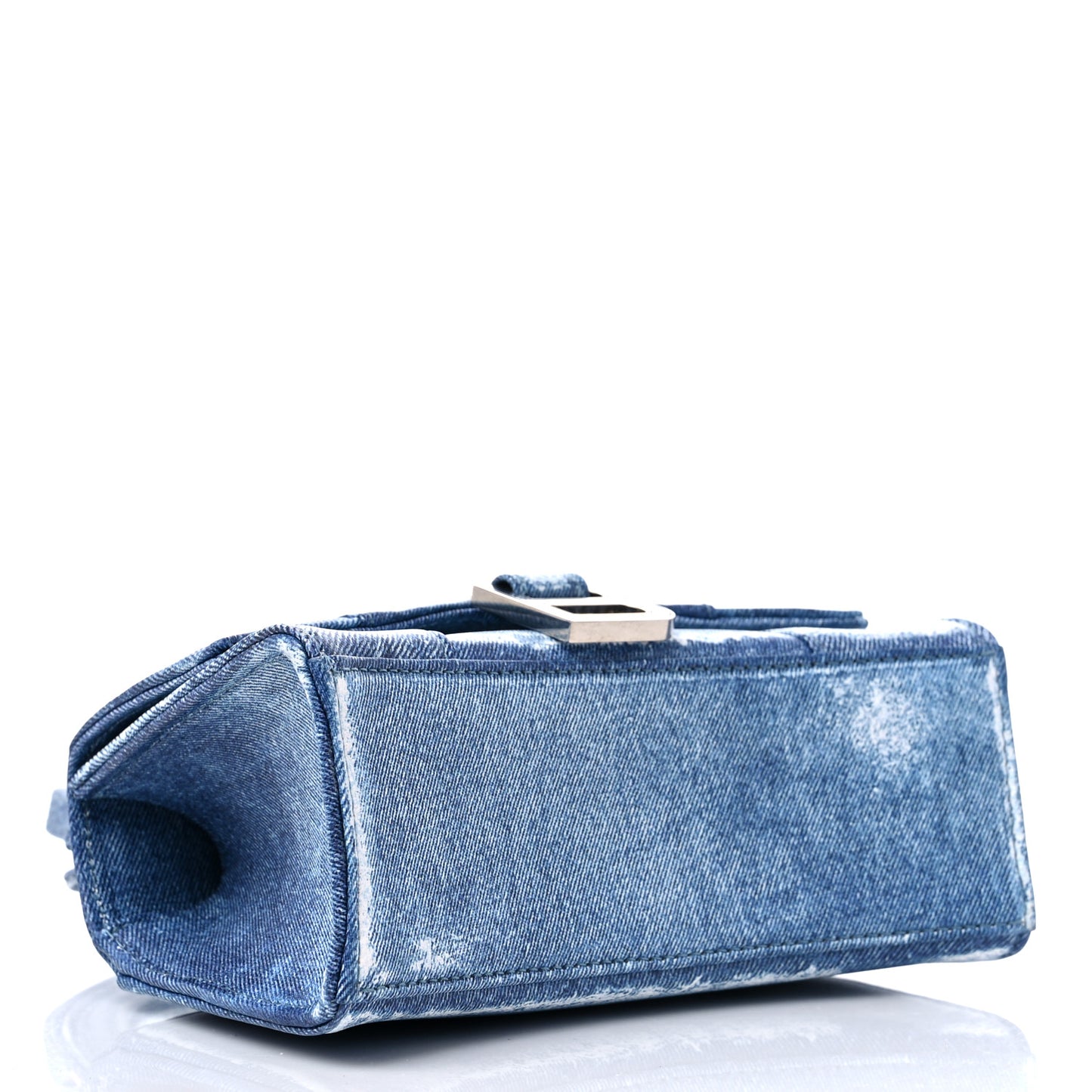 Nappa Denim Printed Hourglass Top Handle Bag XS Denim Blue