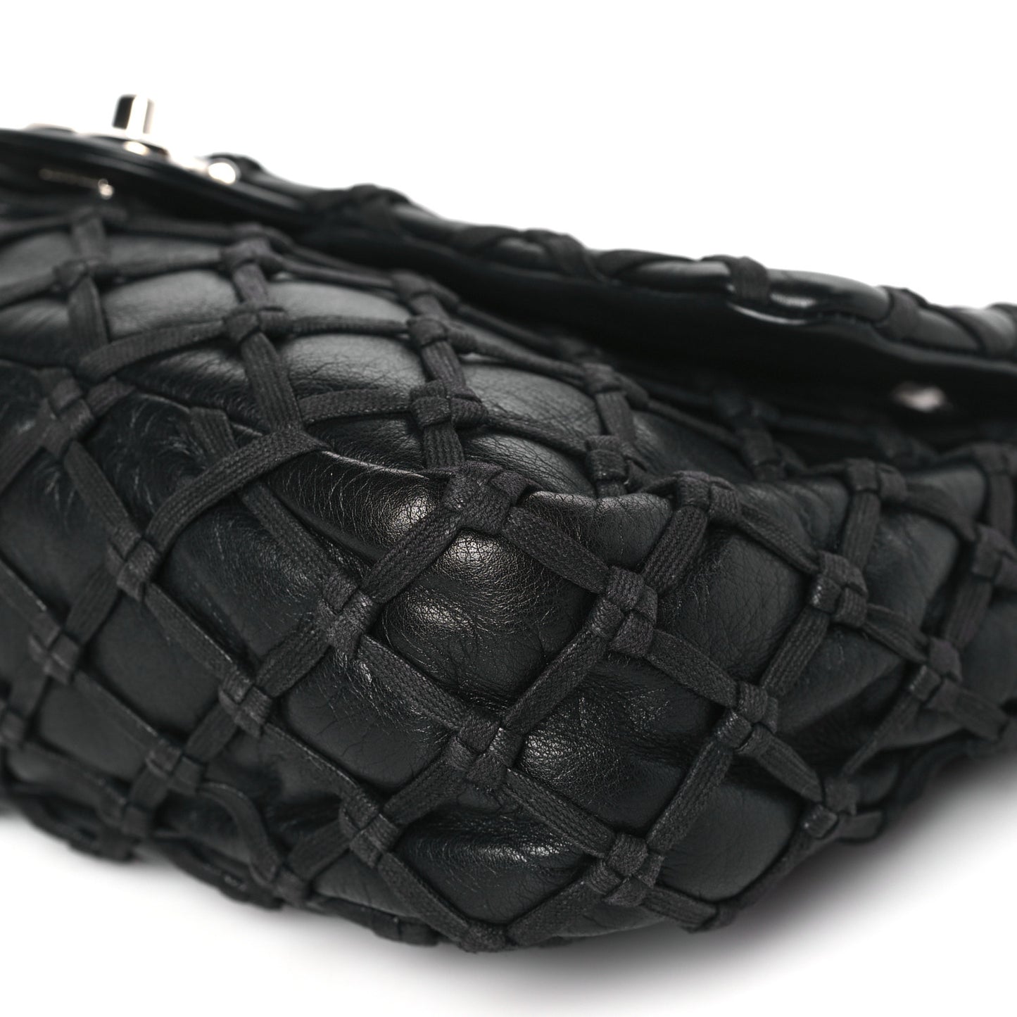 Lambskin Jumbo Canebiers Net Flap Black