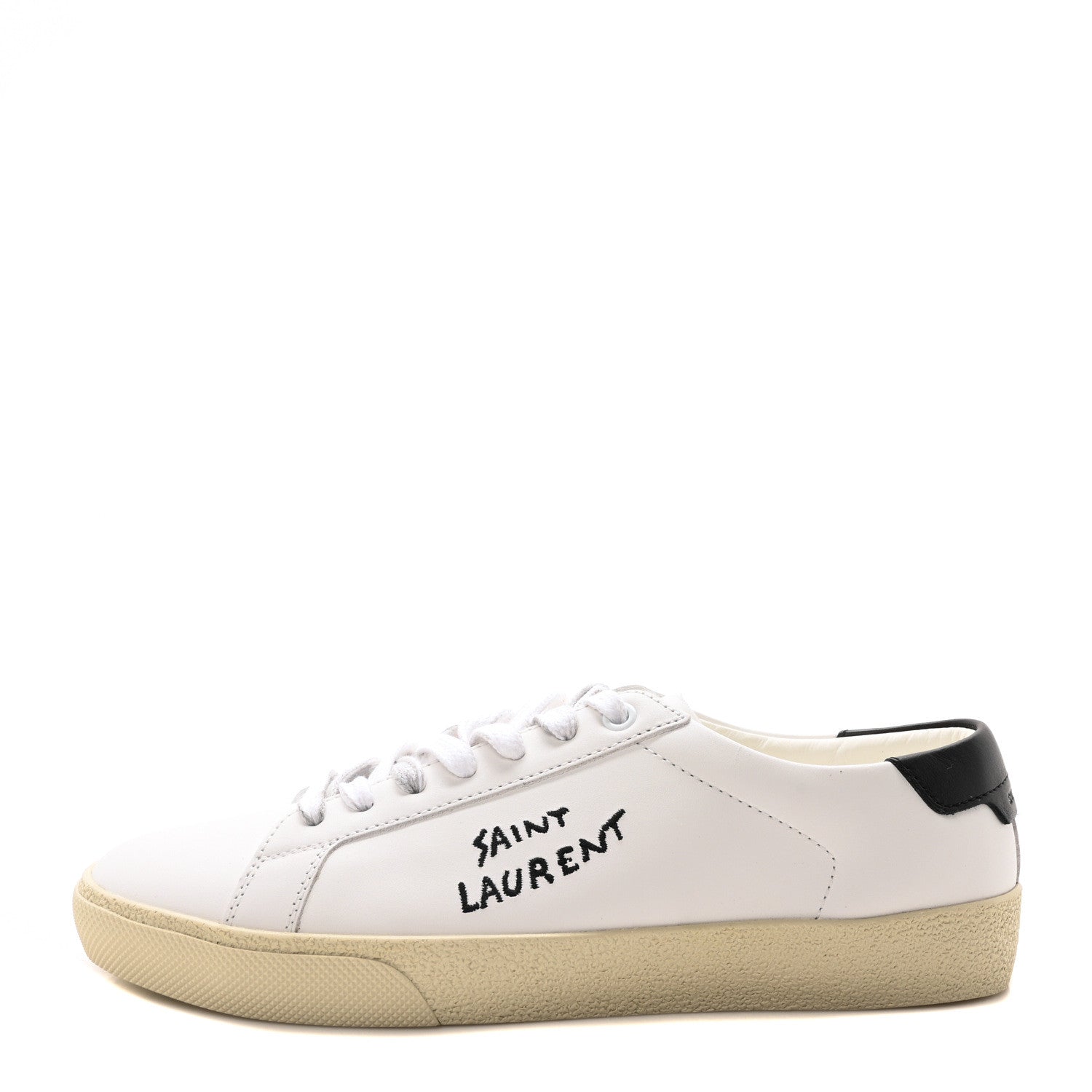 Saint Laurent Calfskin Embroidered Court Classic Sneakers 38 White Black 1 of 9