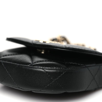 Chanel Lambskin Quilted Pearl Top Handle Clutch With Chain Black 11 of 12