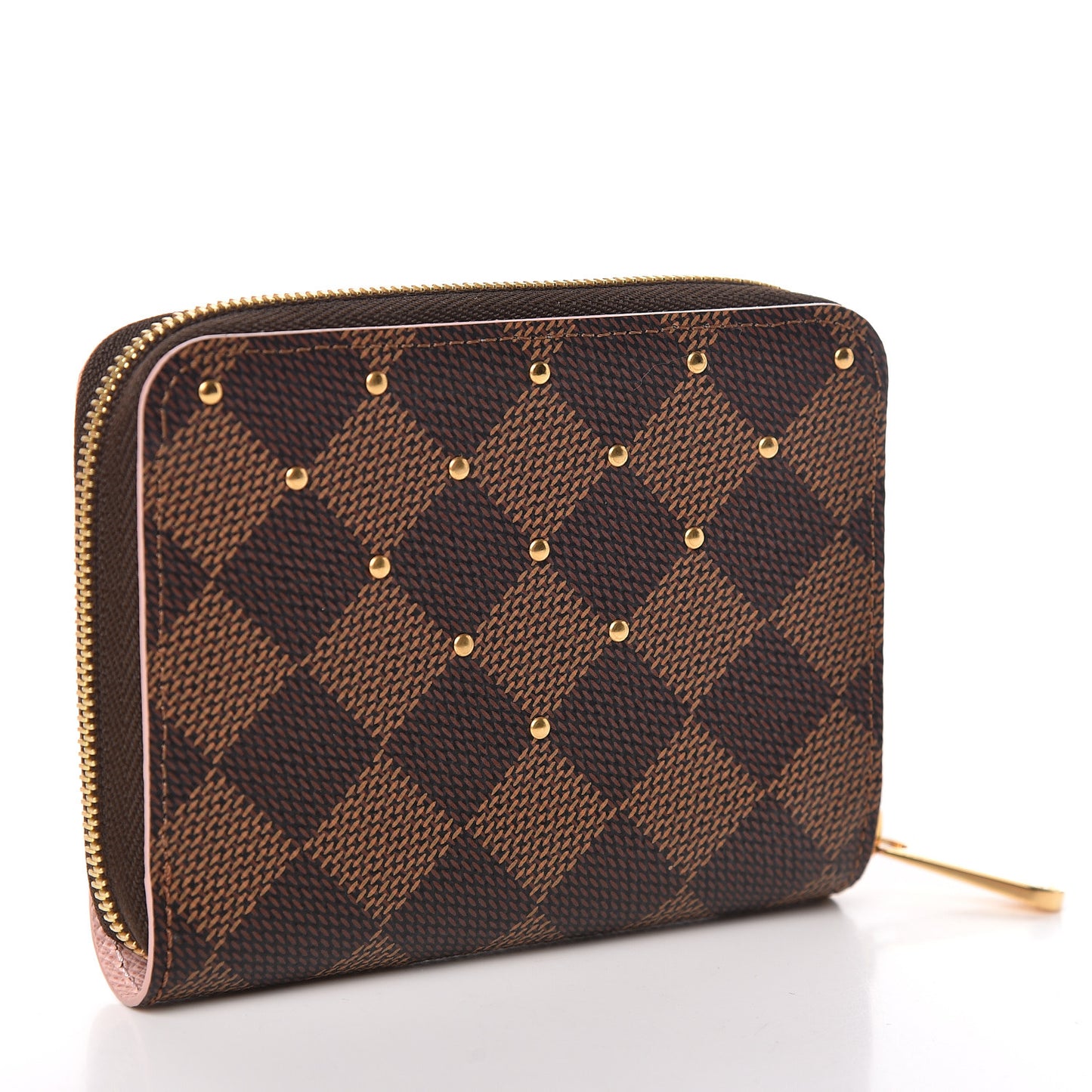 Damier Ebene Studded Zippy Coin Purse Rose Ballerine